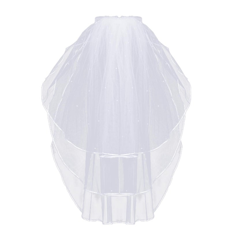 Korty Wedding Veil,White Bridal Veil with Comb, 3 Tier Ribbon Edge with Pearl Center Cascade for Bachelorette Party(White-3 Tier) - Image 1